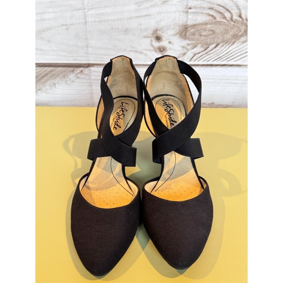 Life Strides Shoes 8M Navy Blue Heels Strappy Flex Soft - Picture 5 of 5